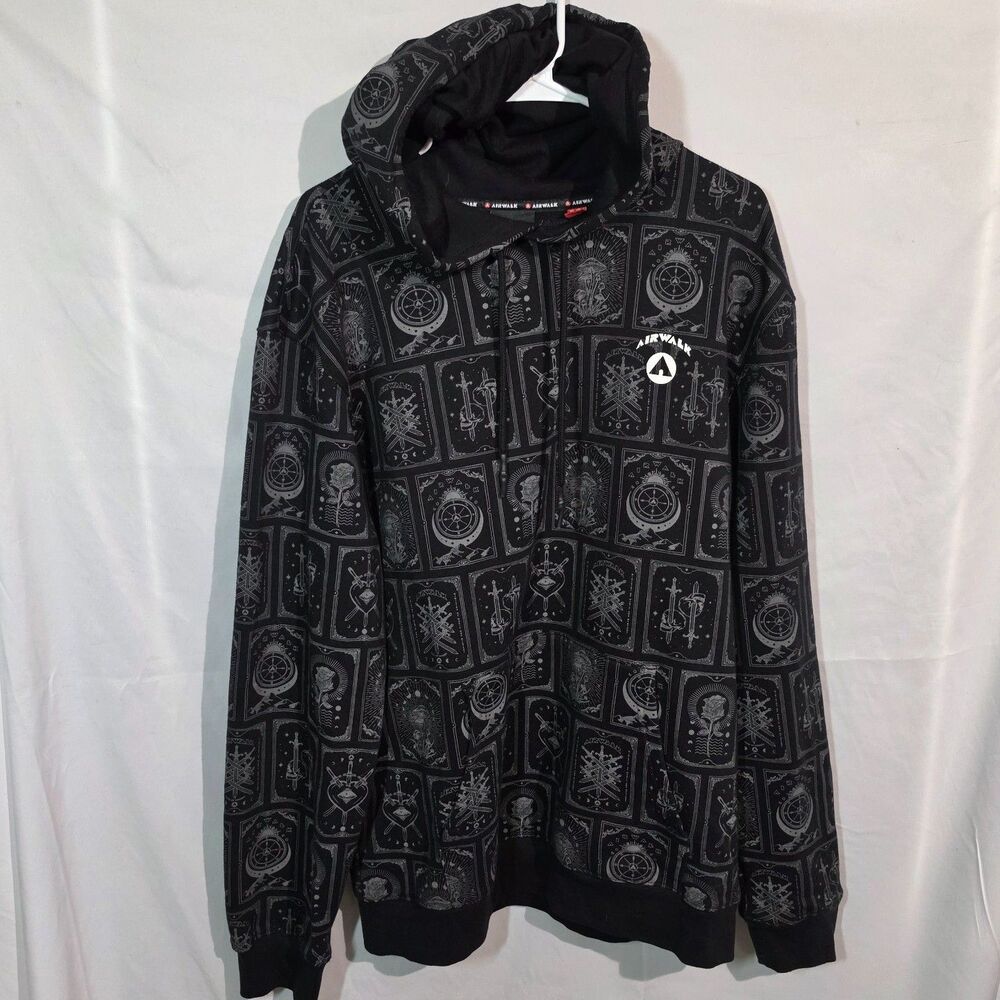Airwalk Tarot Card Print Hoodie Black Pullover Sweatshirt Graphic Skull Rose XL